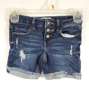 Mudd Girls Dark Wash Denim Blue Jeans Distressed Button Closure Hem Leg Shorts 7